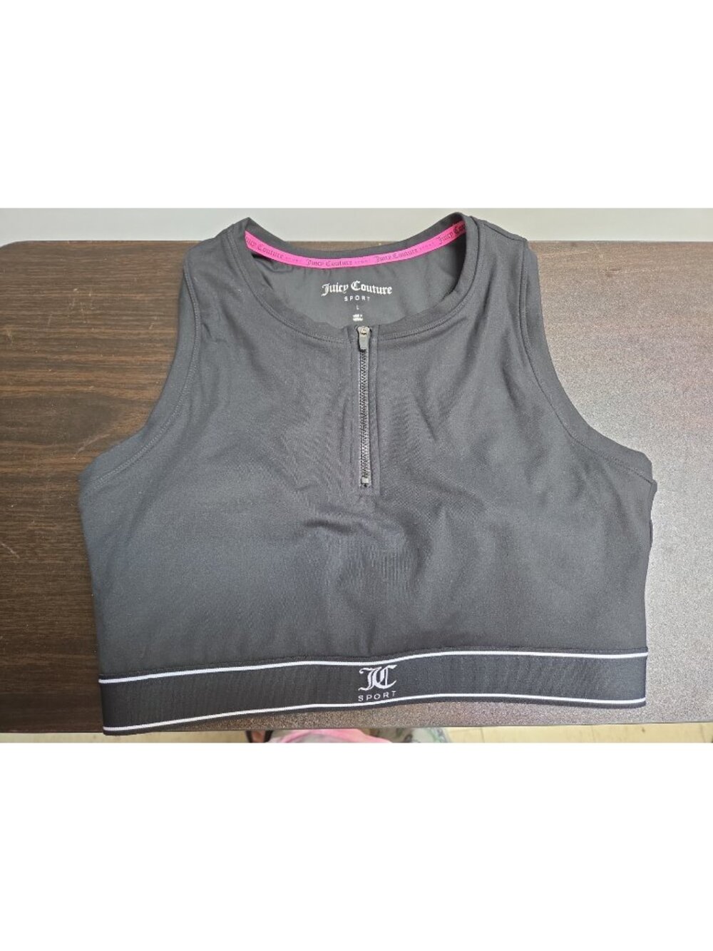 Juicy Couture Sport Bra Black 1/4 Zip High Neck Long Line Active Wear Large